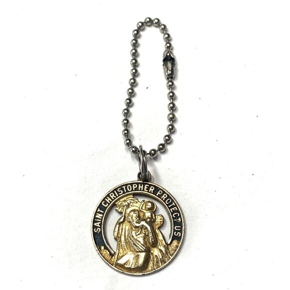 St. Christopher I Am A Catholic Medal Bag Charm 12K Gold Filled With Ball Chain - Picture 1 of 5